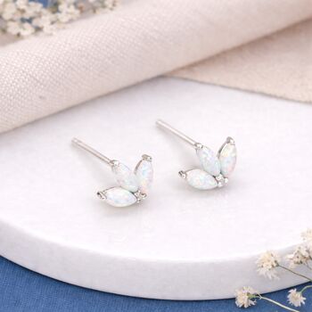 Sterling Silver White Opal Lotus Stud Earrings – 8mm, 2 of 7