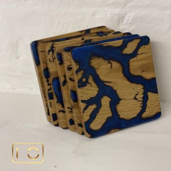 Handmade Wooden Resin Coaster Set Of Six Blue, 5 of 5