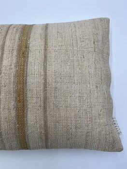 Oblong, Natural, Hemp, Neutral, Woven, Grain Sack, Striped Cushion With Cotton Reverse Ochre Thick Stripe, 3 of 4