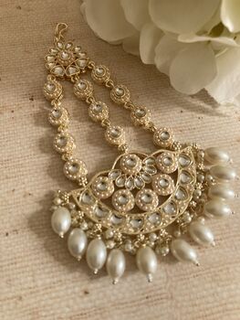 Gold Pearl Passa/Jhumar Headpiece, 2 of 5