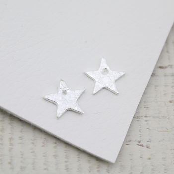 Sterling Silver Textured Star Charm Hoops, 7 of 9