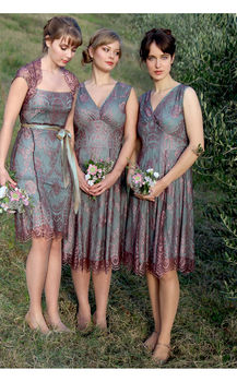 Bespoke Lace Bridesmaids Dresses In Pink And Aqua, 2 of 9
