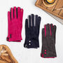Suede Ladies Gloves With Contrast Detail, thumbnail 1 of 9