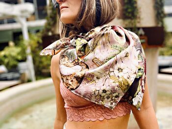 Out Of Time Extinct Animals And Endangered Leaves And Flowers 100% Silk Satin Scarf, 2 of 12