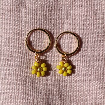 Daisy Beaded Earrings On Gold Plated Hoops, 8 of 12