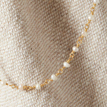 White Pearl Beaded Chain Skinny Short Necklace, 5 of 8