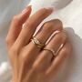Gold Sculptural Ring Set With Bezel Set Marquise Stone, 18k Gold Vermeil Stacking Rings, thumbnail 5 of 8