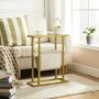 Gold Side Table Tempered Glass End Table With Sling, thumbnail 7 of 9