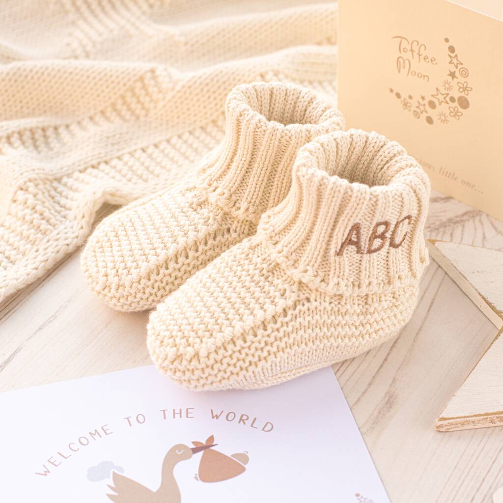Luxury Cotton Personalised Baby Booties With Name, 1 of 12
