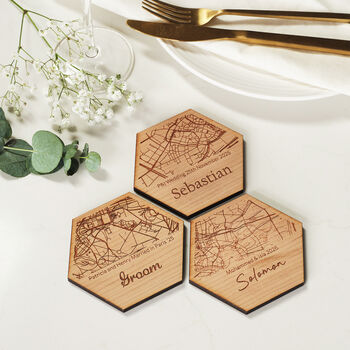 Place Setting Map Hexagonal Personalised Coasters, 2 of 12