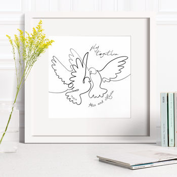 Personalised Wedding Two Doves Line Drawing, 7 of 10
