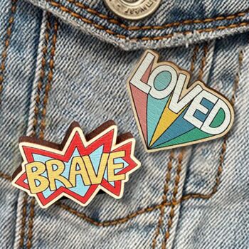 I Am Loved Wooden Pin Badge, 2 of 2