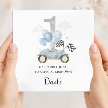 Race Car 2nd Birthday Card, Blue Birthday Card For Son, Nephew,Grandson Any Relationship, 5 of 6