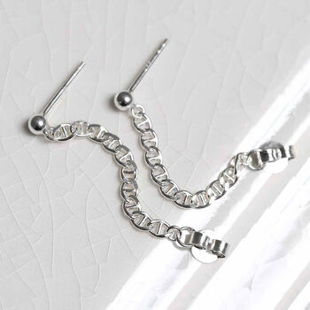 Sterling Silver Oval Chain Studs, 3 of 7