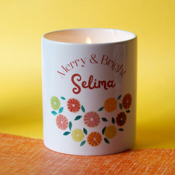 'Merry And Bright' Personalised Citrus Garland Ceramic Jar Candle, 2 of 7