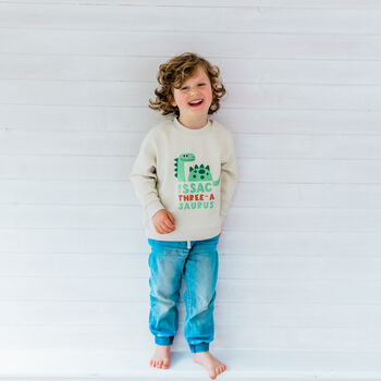 Personalised Kids Natural Dinosaur Birthday Sweatshirt, 10 of 12