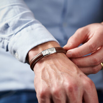 Personalised Men's New Baby Time And Date Leather Bracelet, 3 of 6