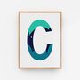 Green And Blue Personalised Initial Letter Art Print, thumbnail 10 of 12