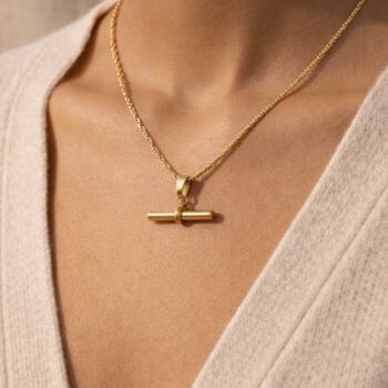 T Bar Twist Chain 18k Gold Plated Necklace, 2 of 3
