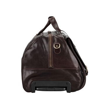 Personalised Mens Wheeled Leather Travel Bag. 'Dino L', 6 of 11