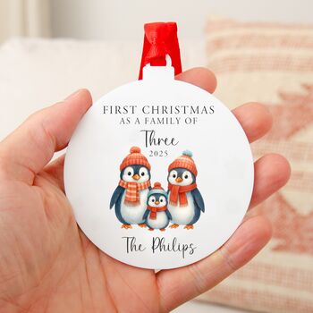 Personalised First Christmas Penguin Family Tree Decoration, 6 of 8