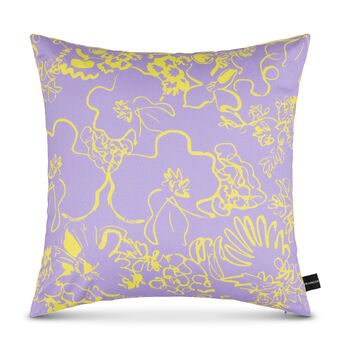 Spring Lilac And Yellow Floral Sketch Cushion, 2 of 9