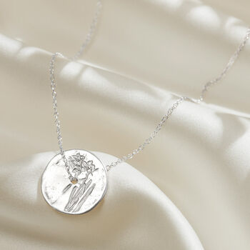 Birth Flower Spinner Necklace In Sterling Silver, 8 of 12