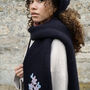 Forget Me Not Knitted Navy Scarf, thumbnail 2 of 5