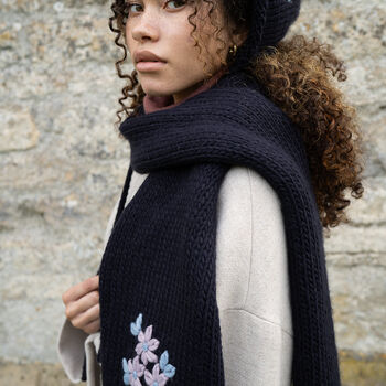 Forget Me Not Knitted Navy Scarf, 2 of 5