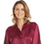 British Made Burgundy Short Satin Dressing Gown With Lace Detail, thumbnail 2 of 5