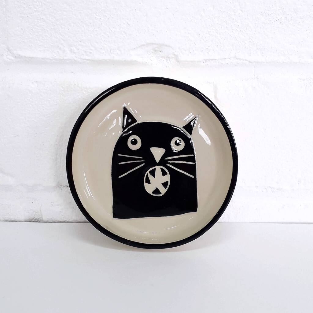 Ceramic Illustrated Cat Dish, 1 of 4