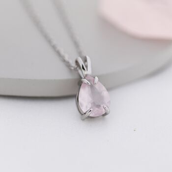 Sterling Silver Genuine Rose Quartz Pear Cut Necklace, 5 of 12