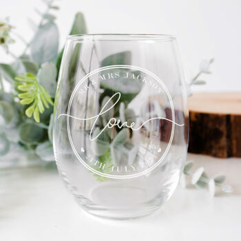 Set Of Two Wedding Classic Frame Stemless Wine Glasses, 3 of 7