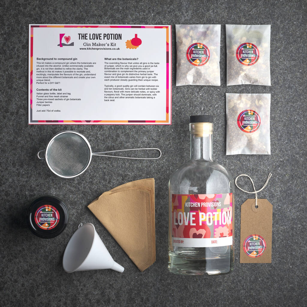 Make Your Own Gin Love Potion Kit, Two Bottles, 1 of 4