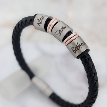 Father Leather Bracelet Engraved With Kids Names, 3 of 5