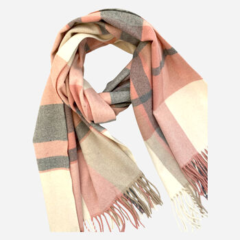 Classic Check Cashmere Blend Winter Scarf Pinks And Creams, 3 of 4