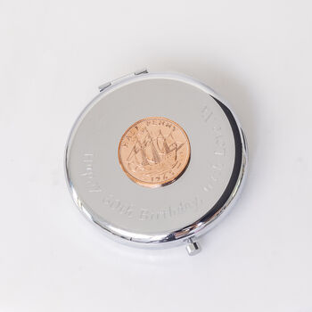 1964 60th Birthday Old Half Penny Compact Mirror, 5 of 8