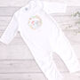 Personalised Baby Girl Elephant Footless Baby Grow, thumbnail 2 of 3