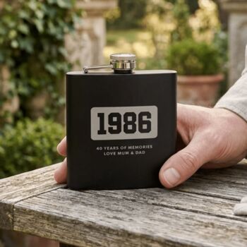 Personalised Engraved Black Metal Hip Flask 6oz For Milestone Birthday / Anniversary, 2 of 11