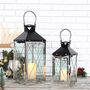 Set Of Two Black Silver Stainless Steel Candle Lanterns, thumbnail 1 of 6