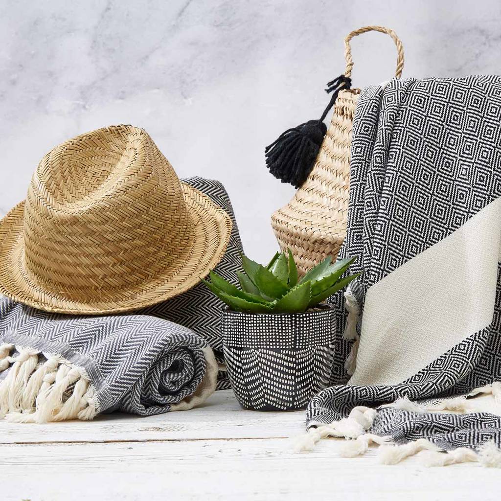 Hammam Towel/ Bath Towel Black And White Herringbone By Tolly McRae