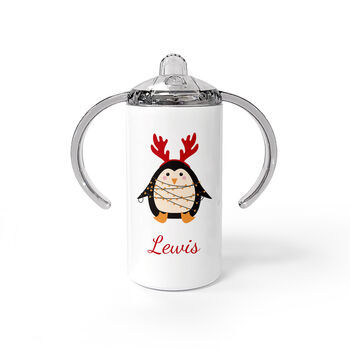 Personalised Christmas Penguin Kids Sippy Cup, 5 of 7