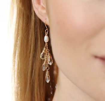 Long Crystal And Pearl Waterfall Earrings, 2 of 3
