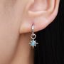 Opal Starburst Huggie Hoop Earrings In Sterling Silver, thumbnail 1 of 11