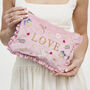 Pink Love Velvet Embroidered Pouch, thumbnail 1 of 7