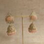 Peach Gold Kundan Jhumki Indian Earrings, thumbnail 5 of 6