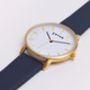 Navy And Gold Vegan Leather Watch, thumbnail 2 of 3