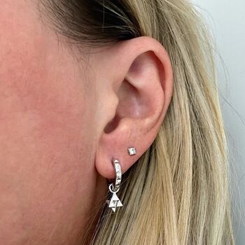 The Tetrahedron Accent Pyramid Hoop Earrings, Silver, 3 of 6