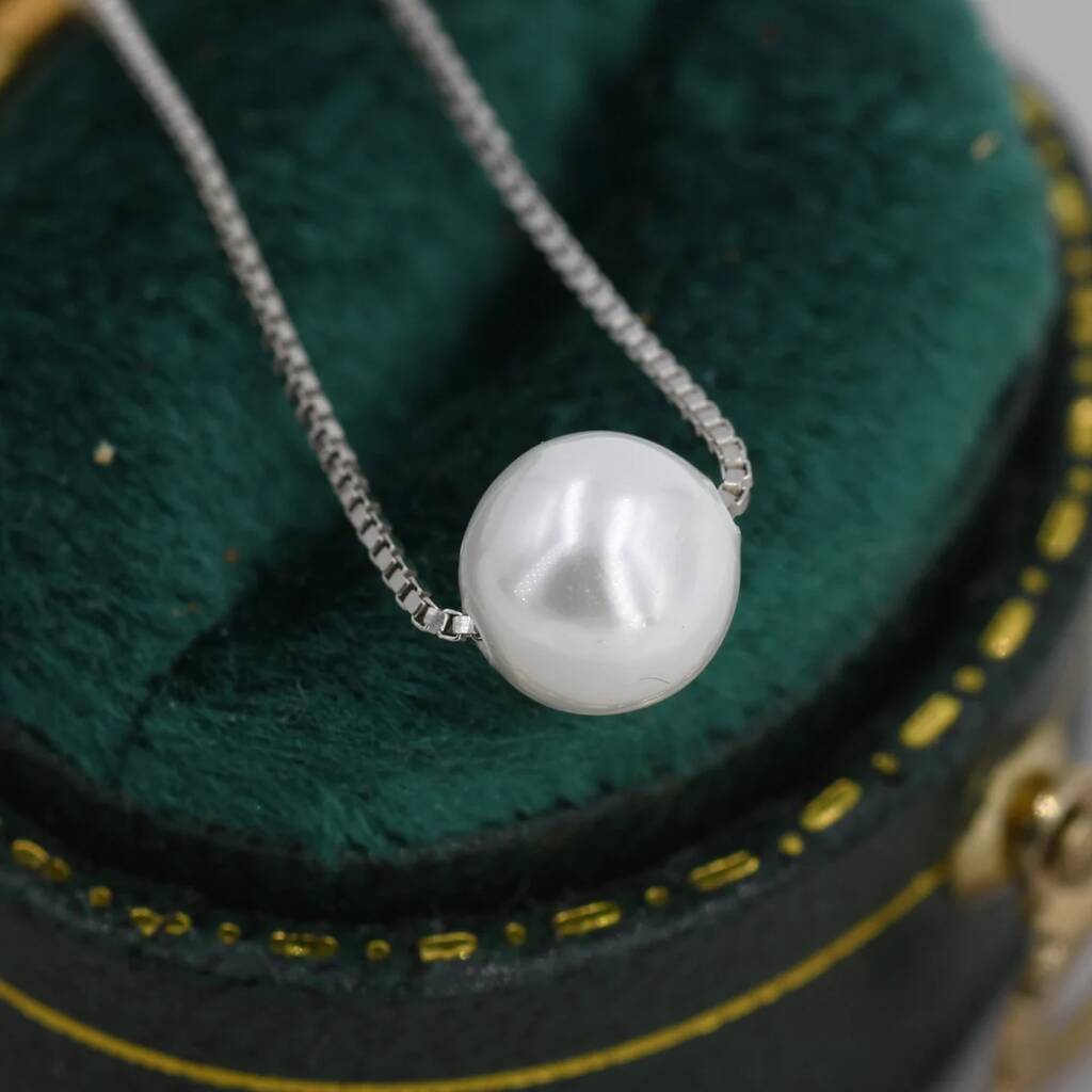 Single pearl necklace silver on sale chain