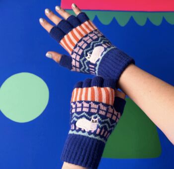 Catnip Cute Embroidered Cat Fair Isle Gloves, 2 of 3